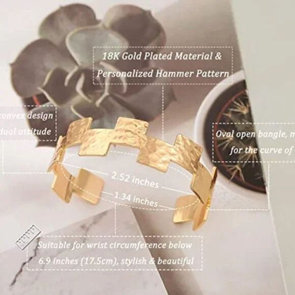 Stunning New Gold Bar Bracelet Simple Delicate Cuff Bangle Bracelet 18K Handmade - Picture 5 of 7